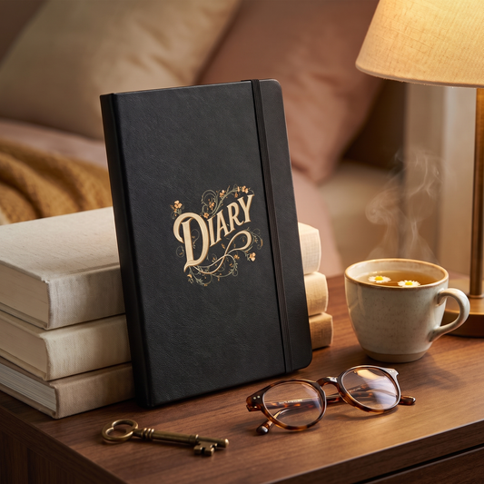 Nostalgic Diary Hardcover Bound hardcover journal in a styled lifestyle scene — Bliss Road Studios