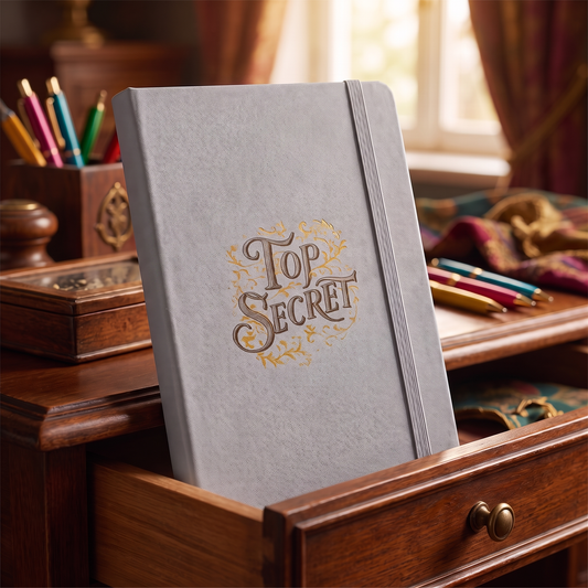 Nostalgic Top Secret hardcover journal in a styled lifestyle scene — Bliss Road Studios