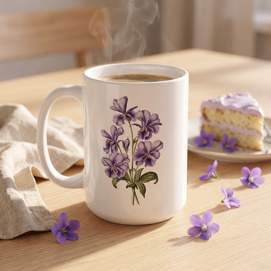 February Birth Month Flower Violets mug lifestyle photo