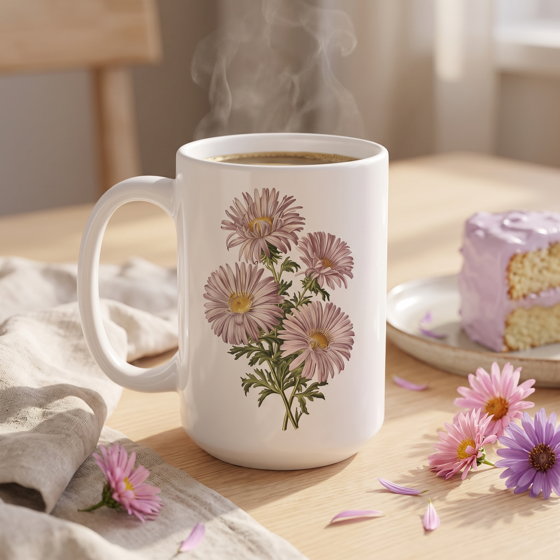 September Birth Month Flower Aster mug lifestyle photo