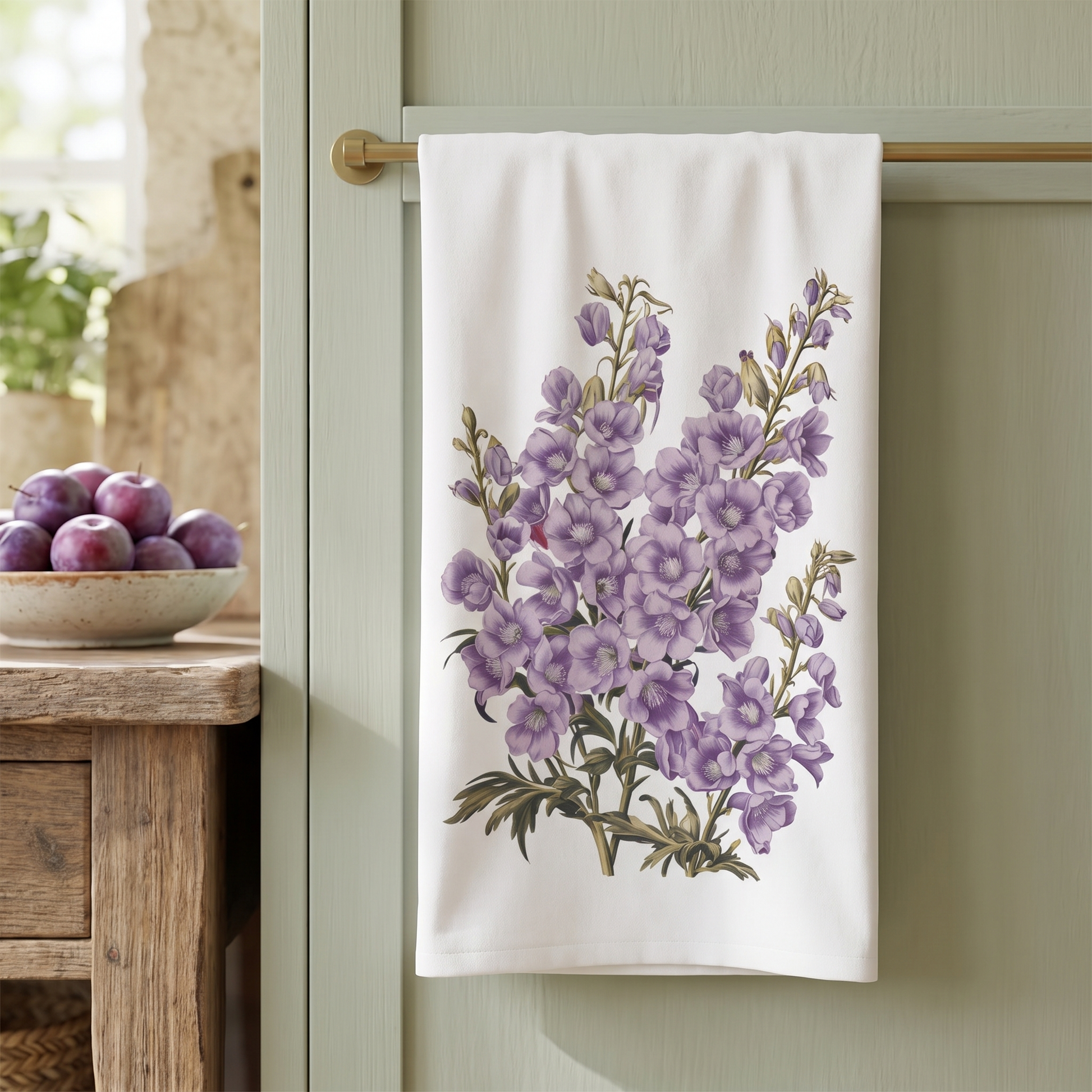 July Birth Month Flower Larkspur towel lifestyle photo