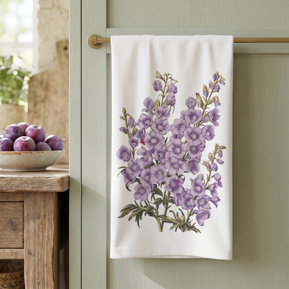 July Birth Month Flower Larkspur towel lifestyle photo
