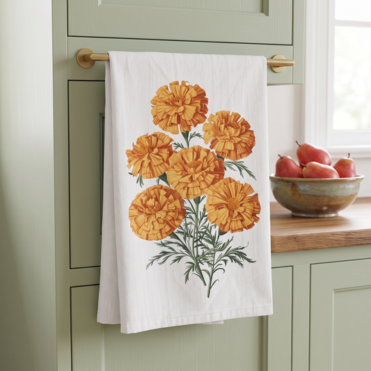 October Birth Month Flower Marigold towel lifestyle photo
