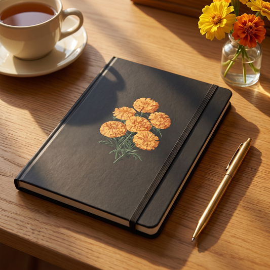 October Birth Month Flower Marigold notebook lifestyle photo