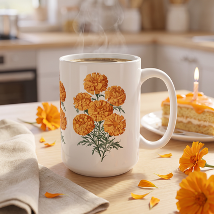 October Birth Month Flower Marigolds mug lifestyle photo
