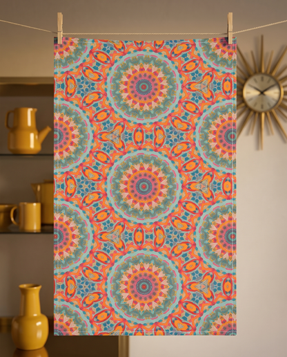 Golden Elegance kitchen towel hanging from clothespins in a gilded mod kitchen