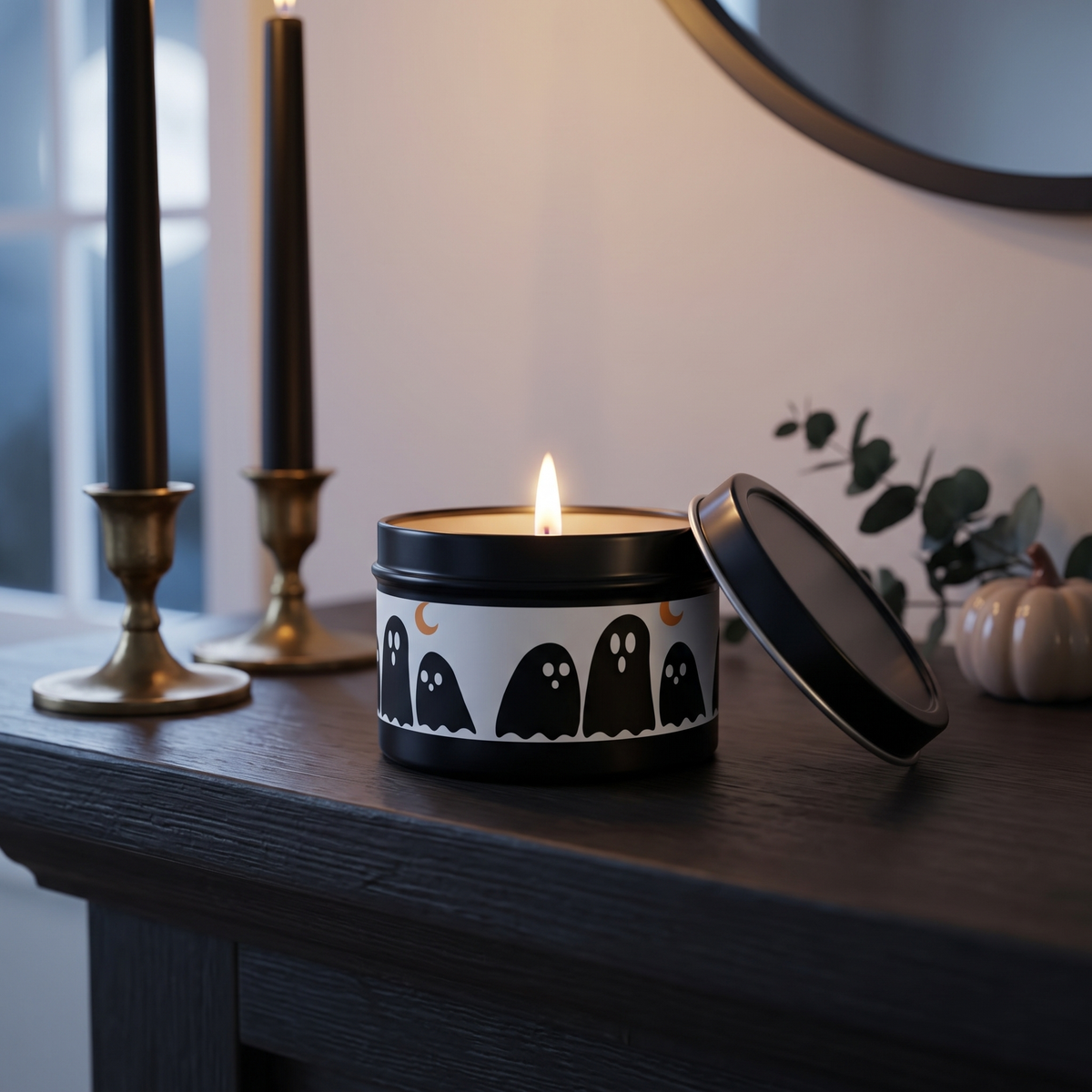 Spooky Specter Glow Tin Candle — lifestyle scene