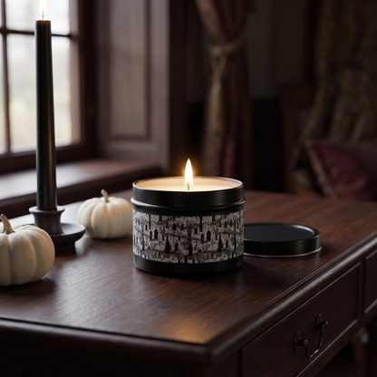 Spooky Gothic Cemetery Chic Halloween Tin Candle — lifestyle scene
