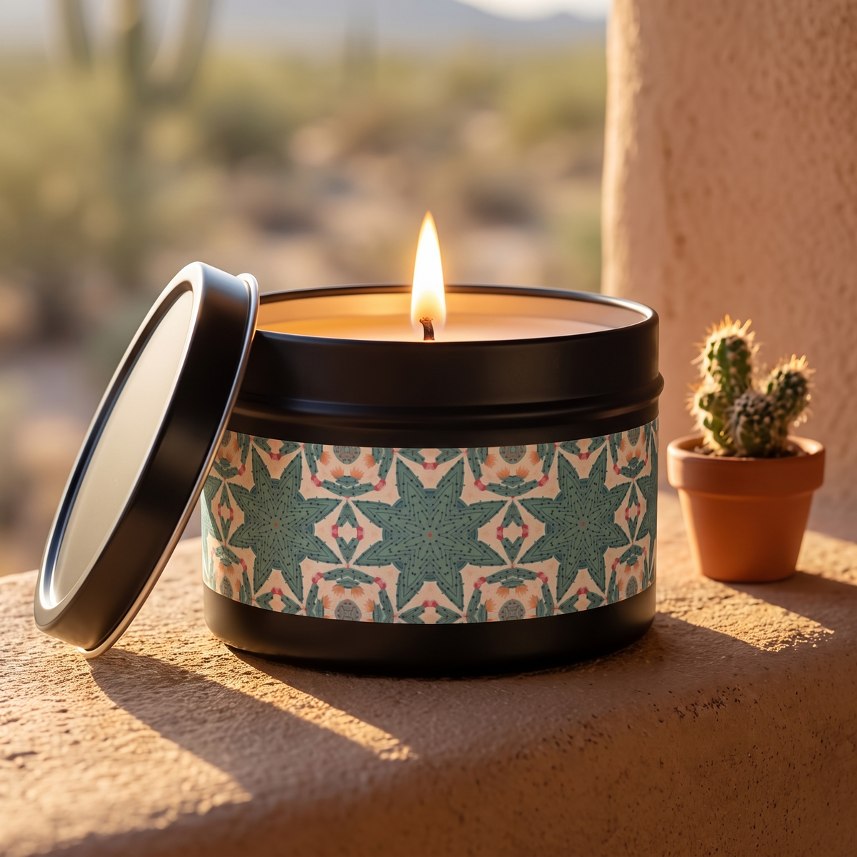 Desert Cactus Star Tin Candle — lifestyle scene