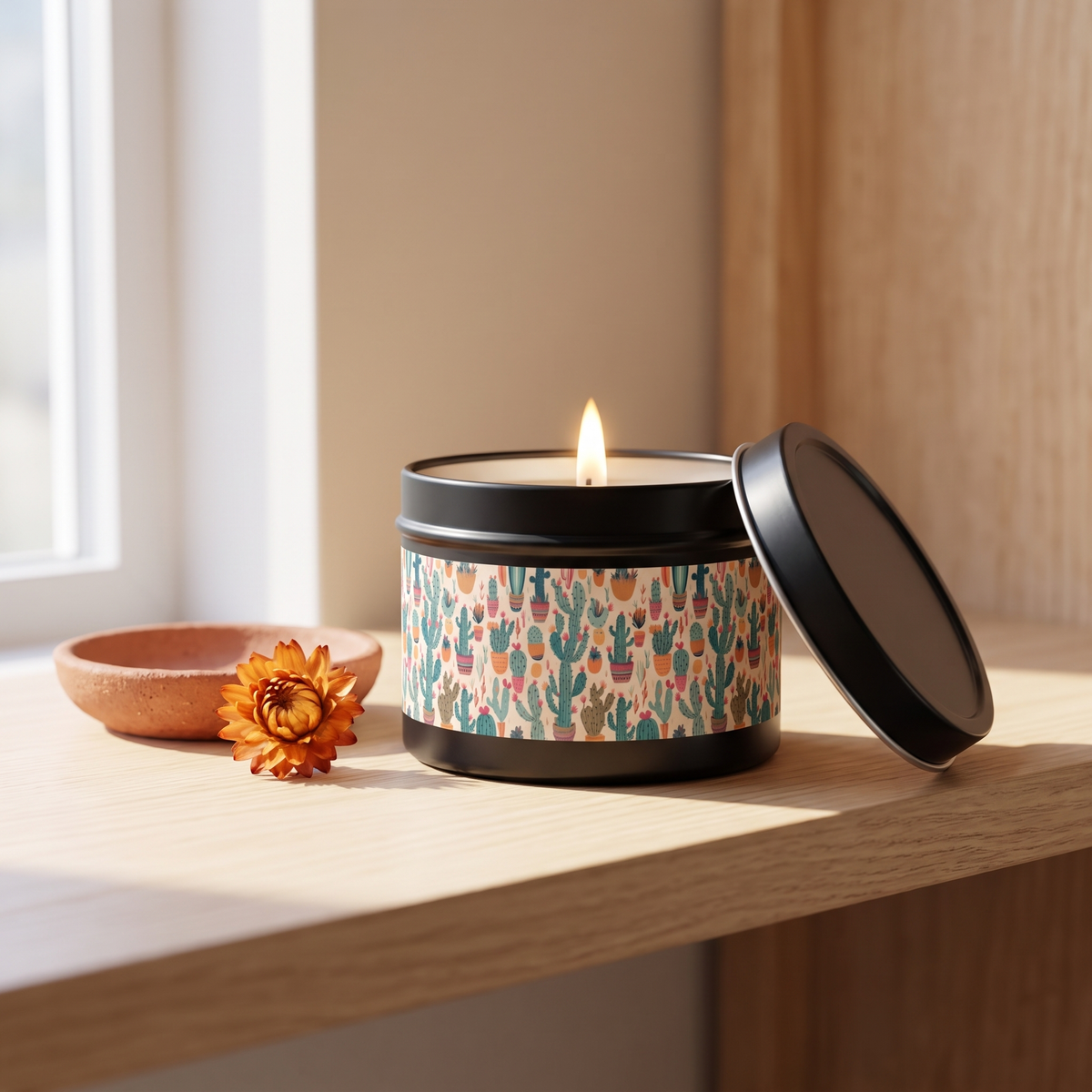 Desert Bloom Boom Tin Candle — lifestyle scene