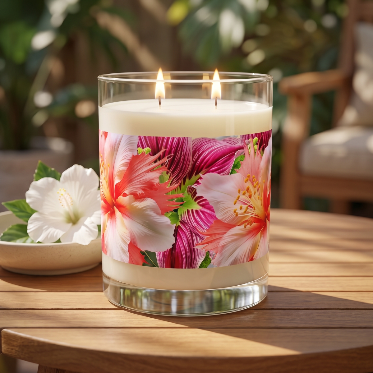 Tropical Hibiscus Bloom 100% Soy Wax Scented Candle — lifestyle scene