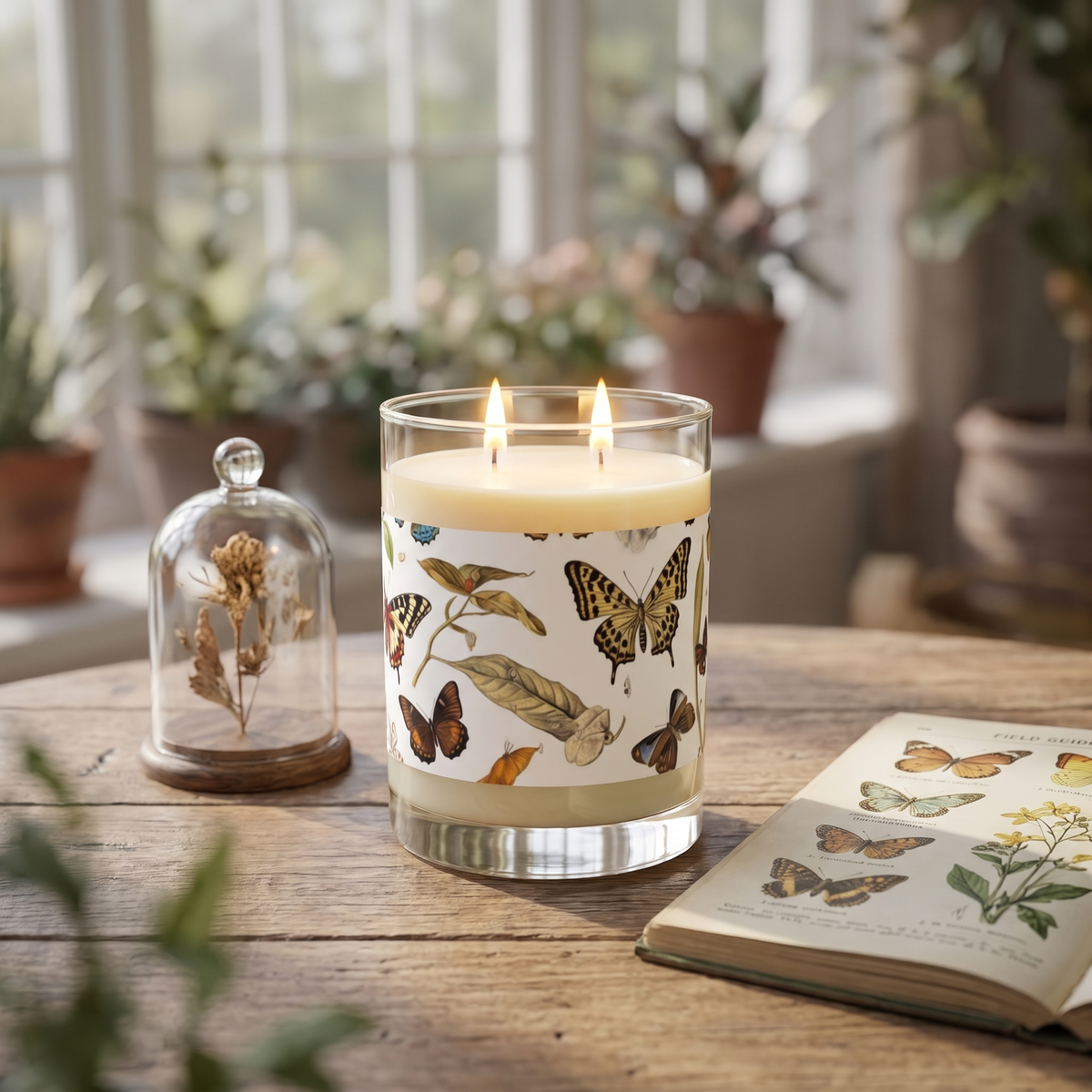 Botanical Butterflies 100% Soy Wax Scented Candle — lifestyle scene