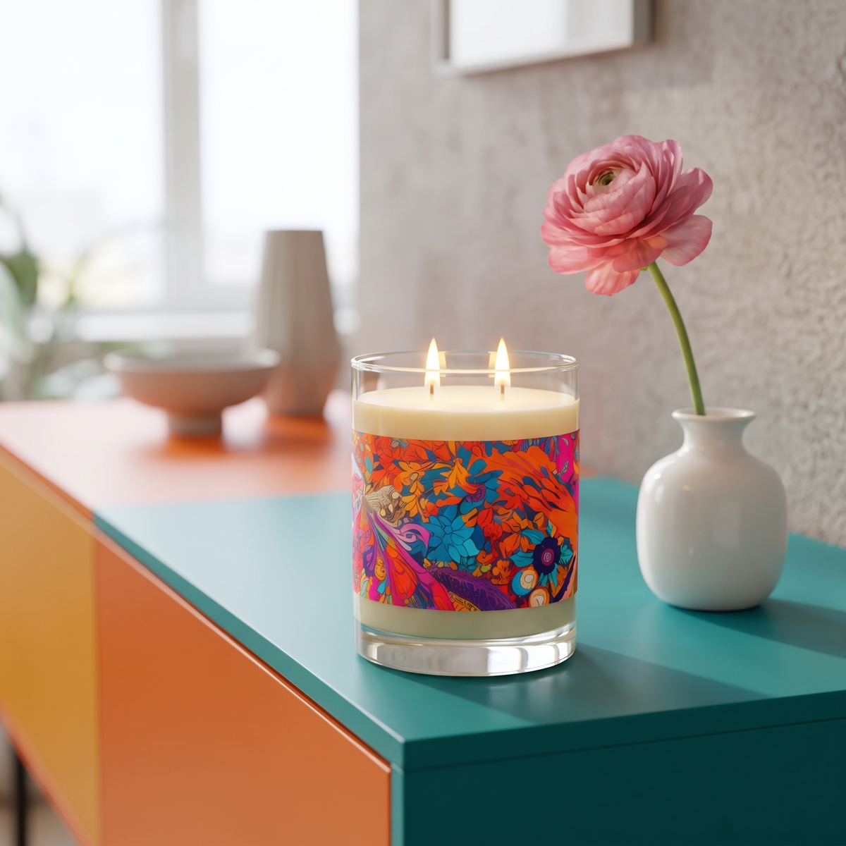 Kaleidoscopic Floral Dance 100% Soy Wax Scented Candle — lifestyle scene