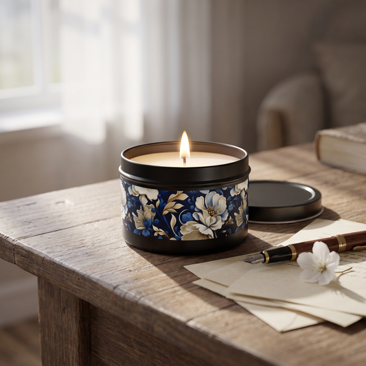 Whitman Floral Tin Candle — lifestyle scene