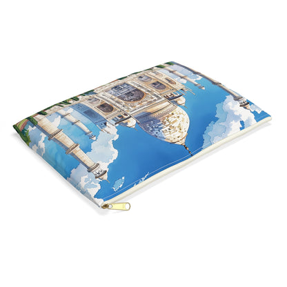 Majestic Taj Mahal Reflection Accessory Pouch - side view, laying flat