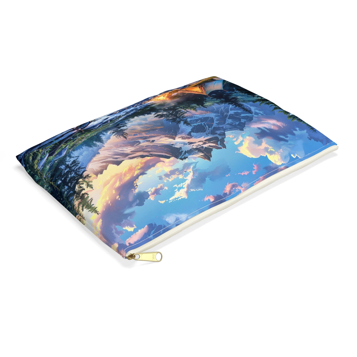 Mountain Creekside Campfire Accessory Pouch - side view, laying flat