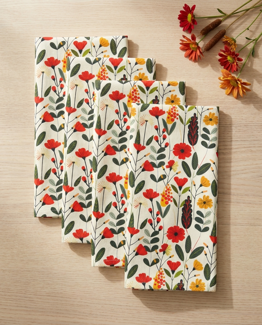 Autumn Bloom Delight dinner napkins, set of four, elongated fold