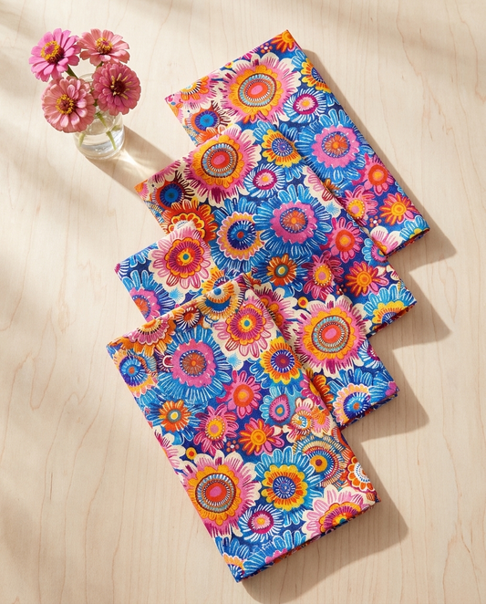Crayon Blossom Whimsy dinner napkins, set of four, elongated fold