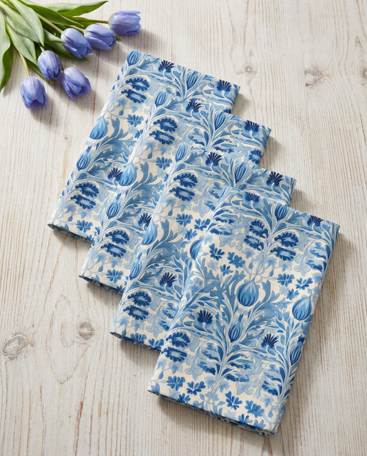 Dutch Blue Tulip dinner napkins, set of four, elongated fold