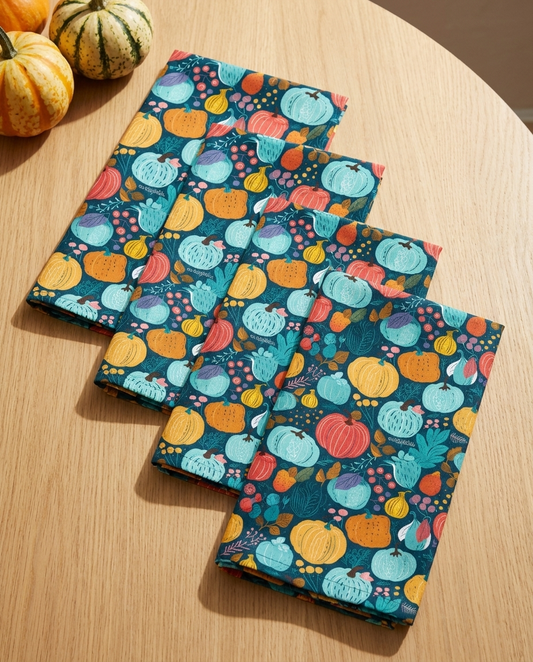 Fall Pumpkin Dance dinner napkins, set of four, elongated fold