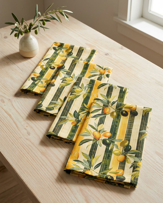 Golden Olive Grove dinner napkins, set of four, elongated fold