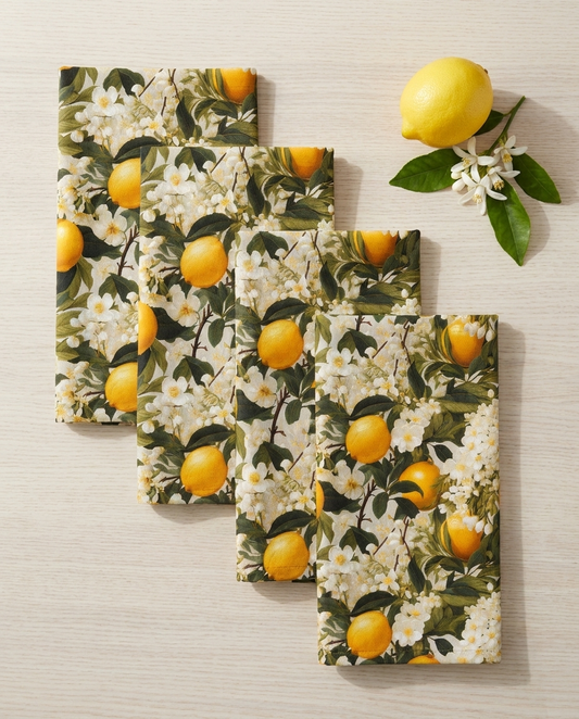 Lemony Blossoms dinner napkins, set of four, elongated fold