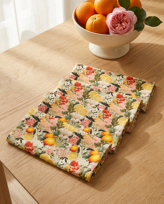 Old World Citrus Delight dinner napkins, set of four, elongated fold