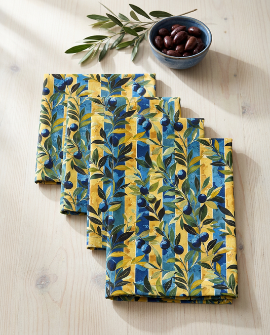 Olive Orchard Stripes dinner napkins, set of four, elongated fold
