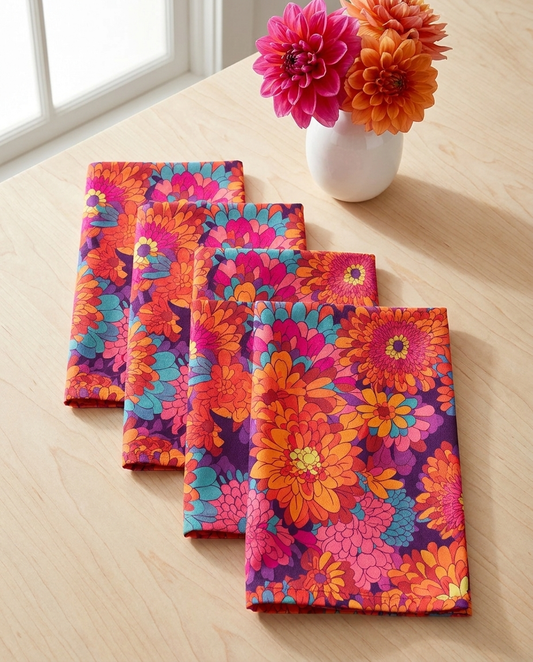 On Fire Flower Power dinner napkins, set of four, elongated fold