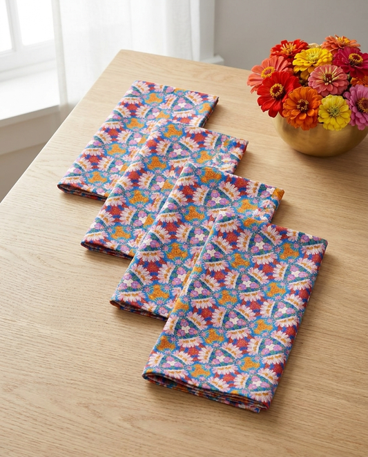 Prismatic Petal Paradise dinner napkins, set of four, elongated fold