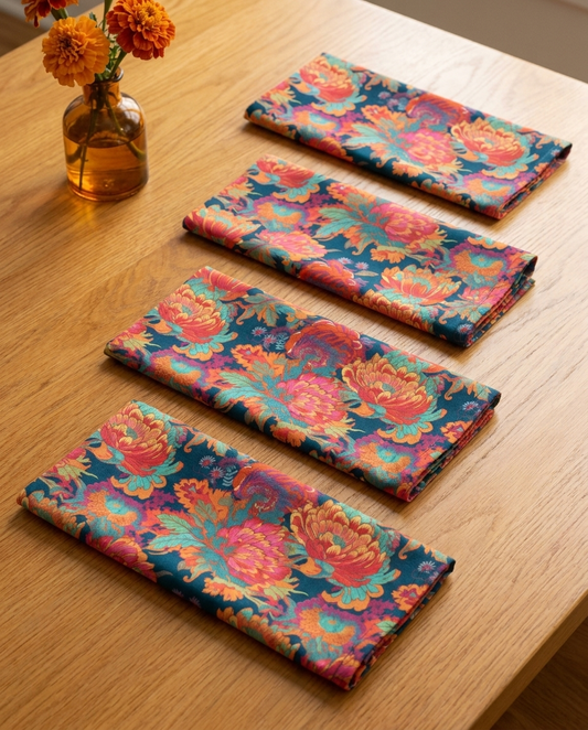 Psychedelic Flower Power dinner napkins, set of four, elongated fold