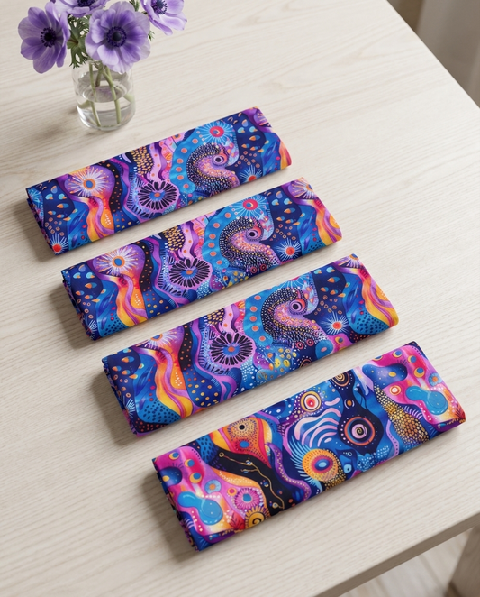 Purple Craziness dinner napkins, set of four, elongated fold