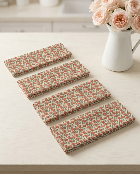 Romantic Rose dinner napkins, set of four, elongated fold