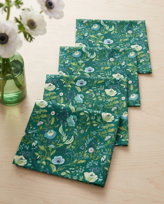 Serene Green Floral dinner napkins, set of four, elongated fold