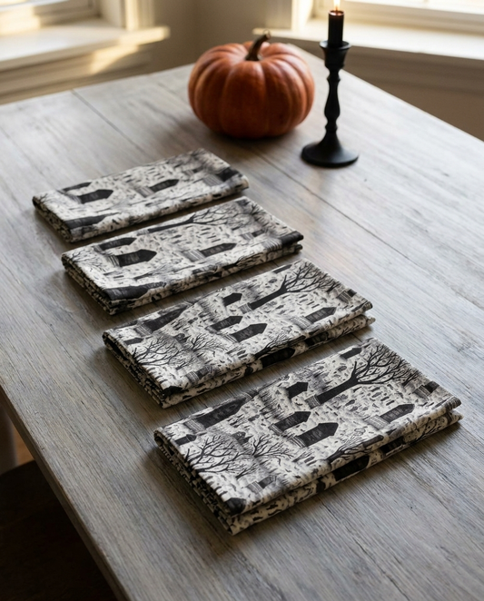 Spooky Gothic Cemetery Chic Halloween dinner napkins, set of four, elongated fold