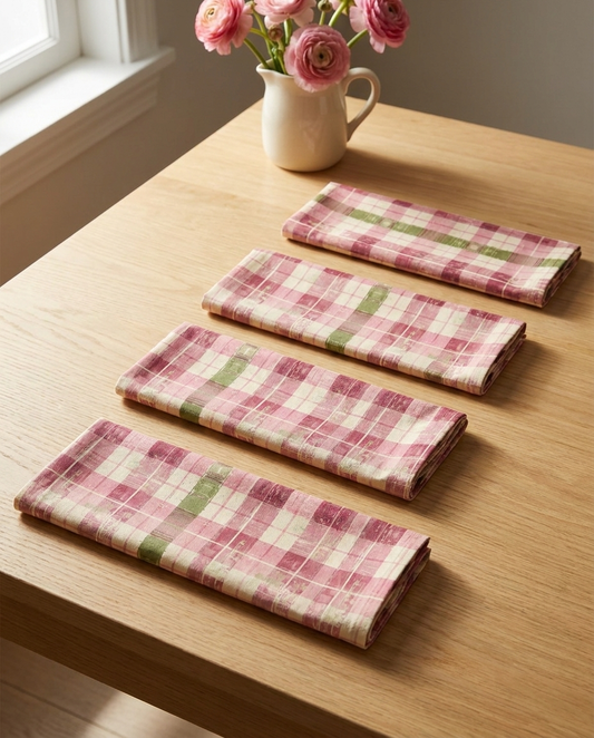 Spring Serenade Plaid dinner napkins, set of four, elongated fold