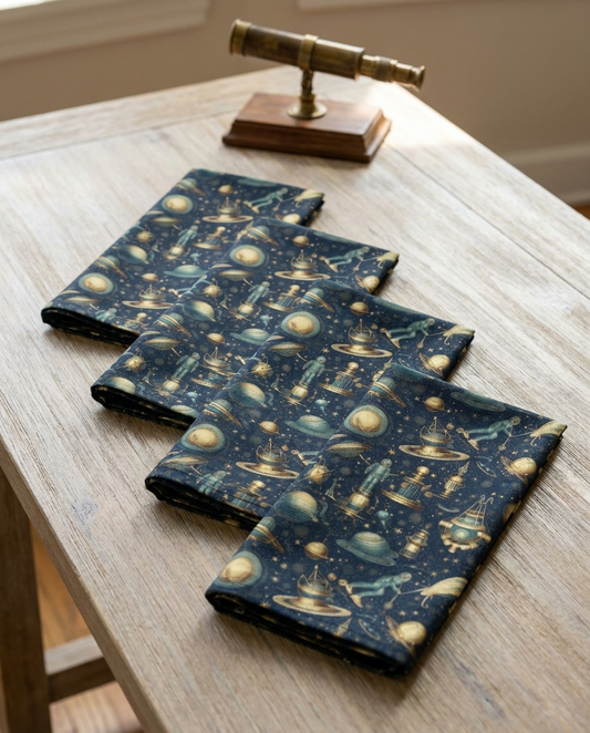 Steampunk Space Explorer dinner napkins, set of four, elongated fold