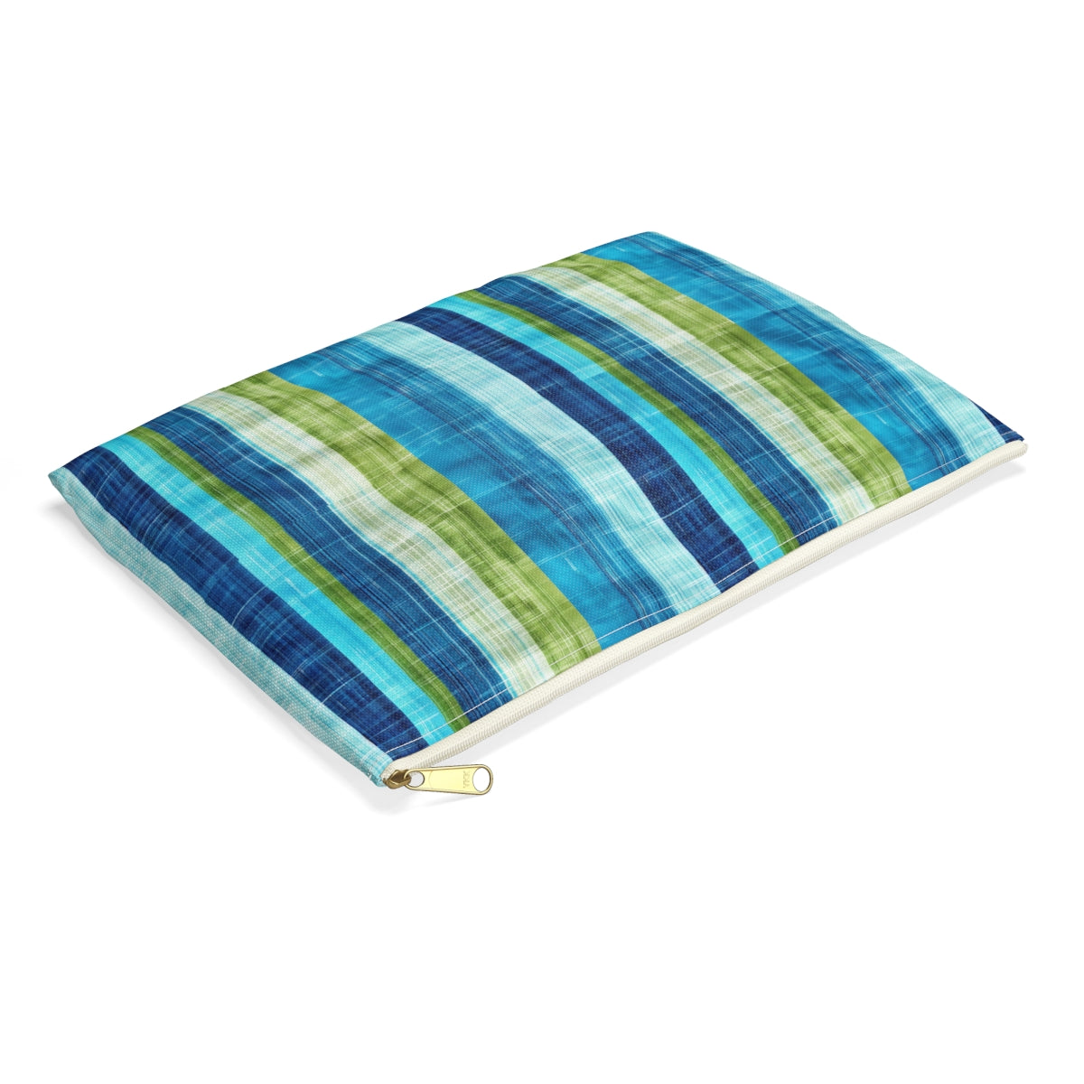 Ocean Whisper Stripes Accessory Pouch - side view, laying flat
