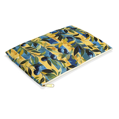 Olive Orchard Stripes Accessory Pouch - side view, laying flat
