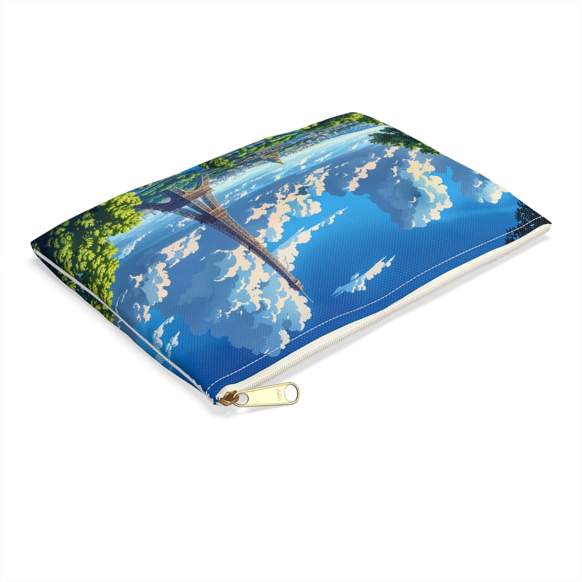 Parisian Eiffel Tower Dreamscape Accessory Pouch - side view, laying flat