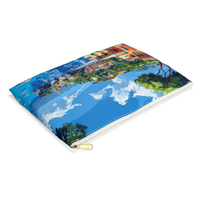 Portofino Coastal Escape Accessory Pouch - side view, laying flat