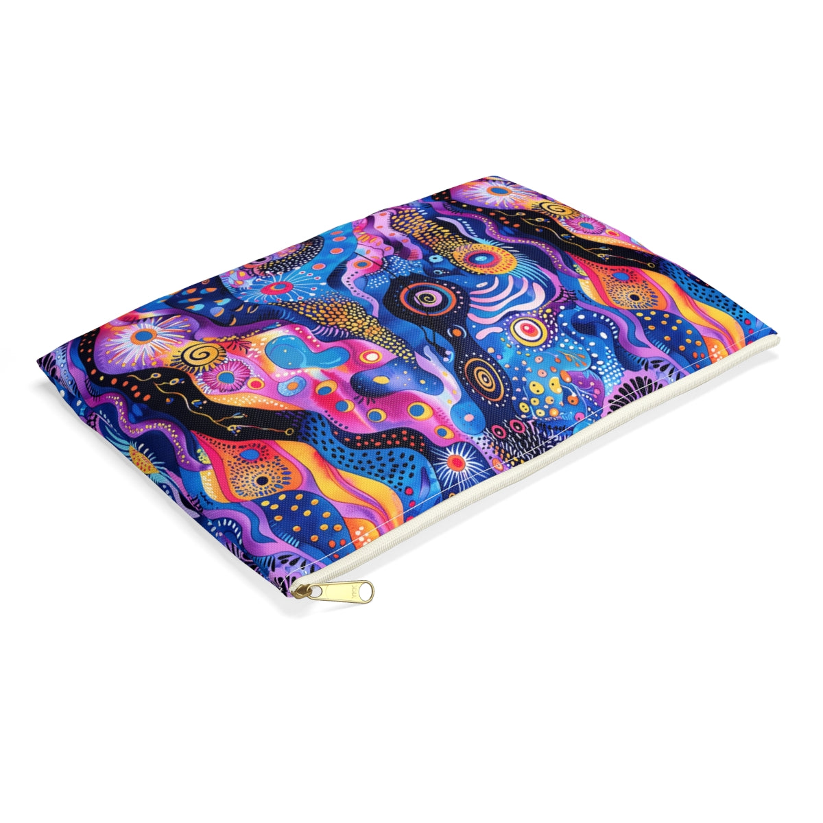 Purple Craziness Accessory Pouch - side view, laying flat
