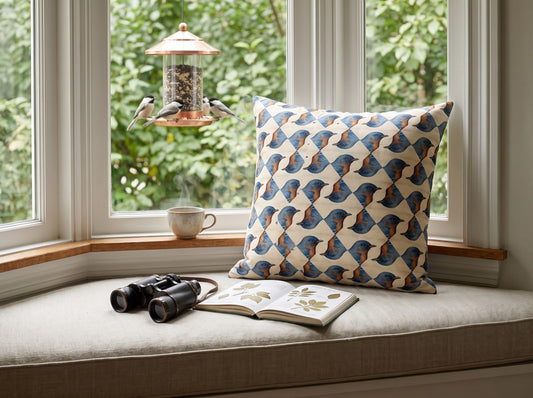 Bird Lover square throw pillow in its unique interior setting