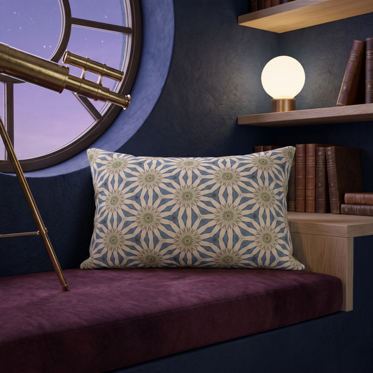 Celestial Harmony lumbar pillow in an observatory-inspired room