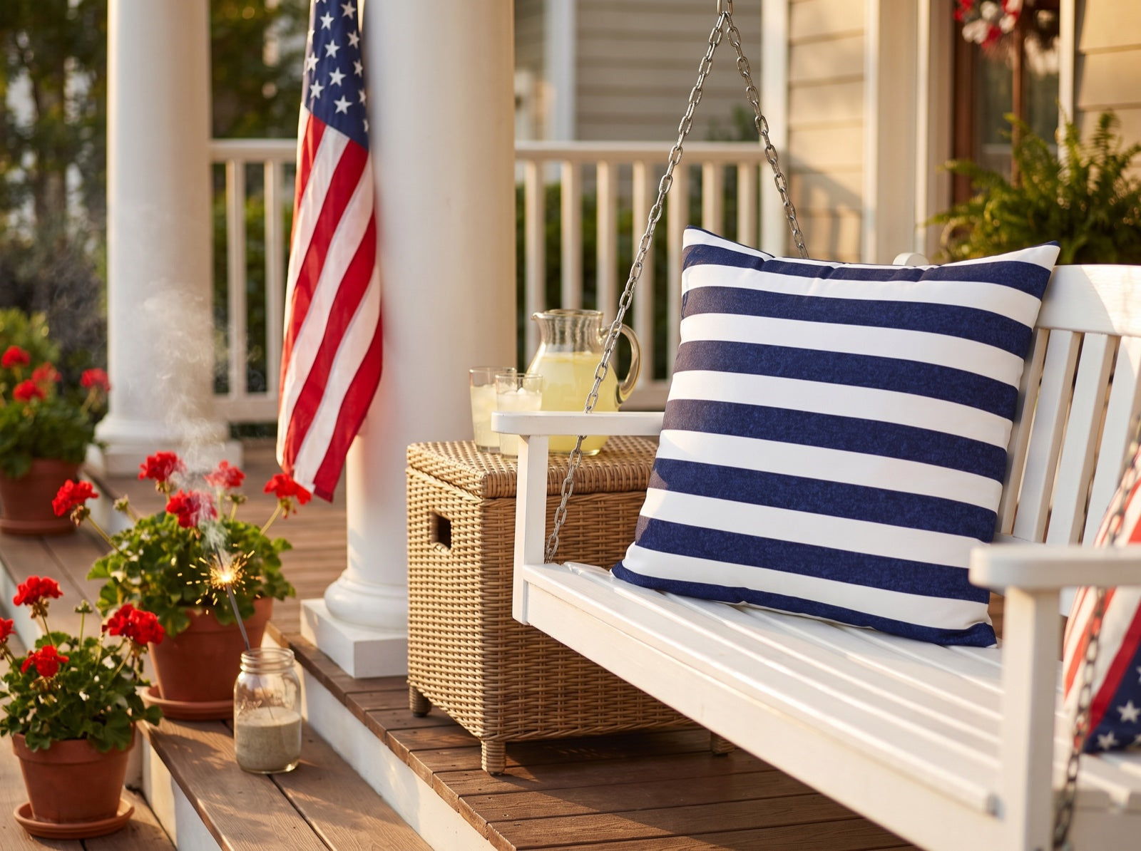 Classic Stripes Celebration square throw pillow in its unique interior setting