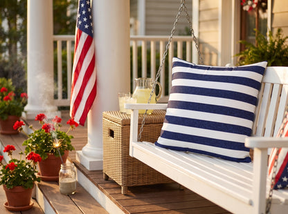 Classic Stripes Celebration square throw pillow in its unique interior setting