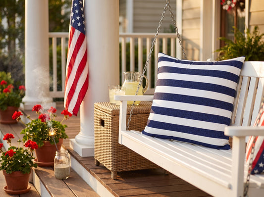 Classic Stripes Celebration square throw pillow in its unique interior setting