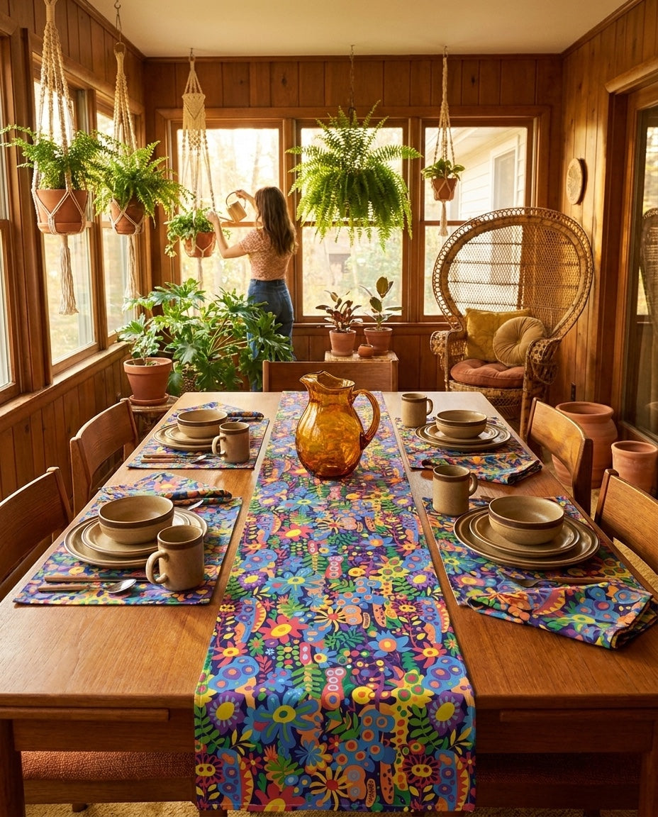 Groovy Garden napkins styled with the matching placemats and table runner