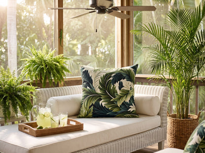 Island Green Ferns square throw pillow in its unique interior setting