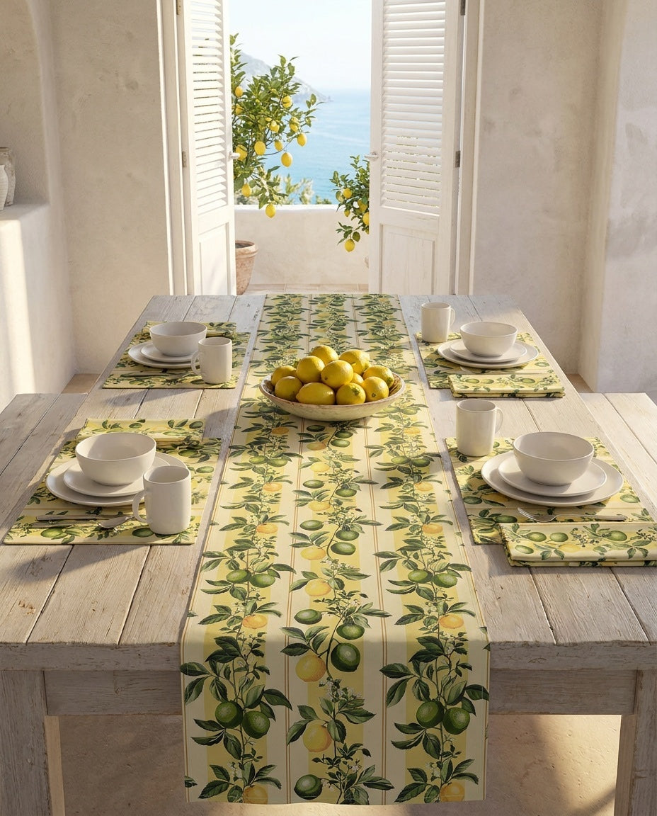 Lemony Lime napkins styled with the matching placemats and table runner
